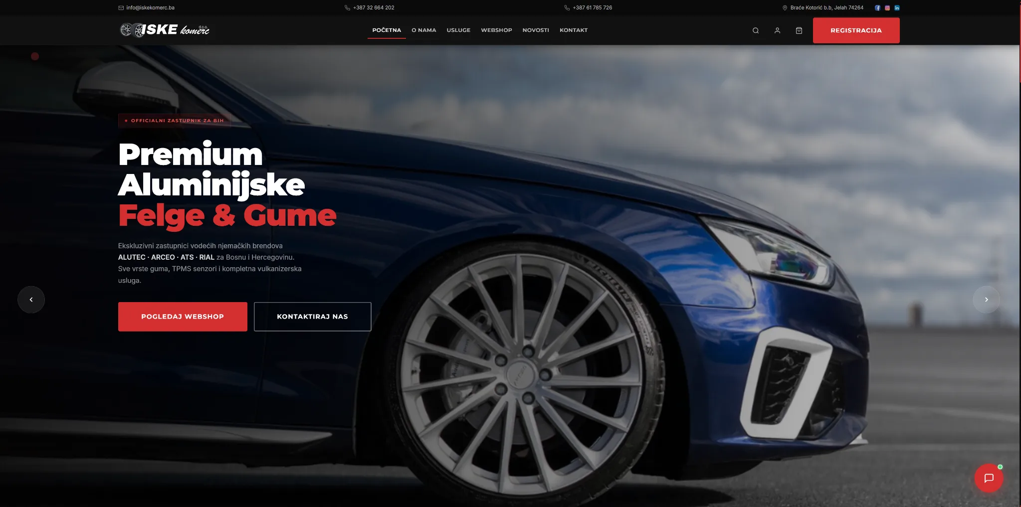 Iske Komerc web shop početna stranica