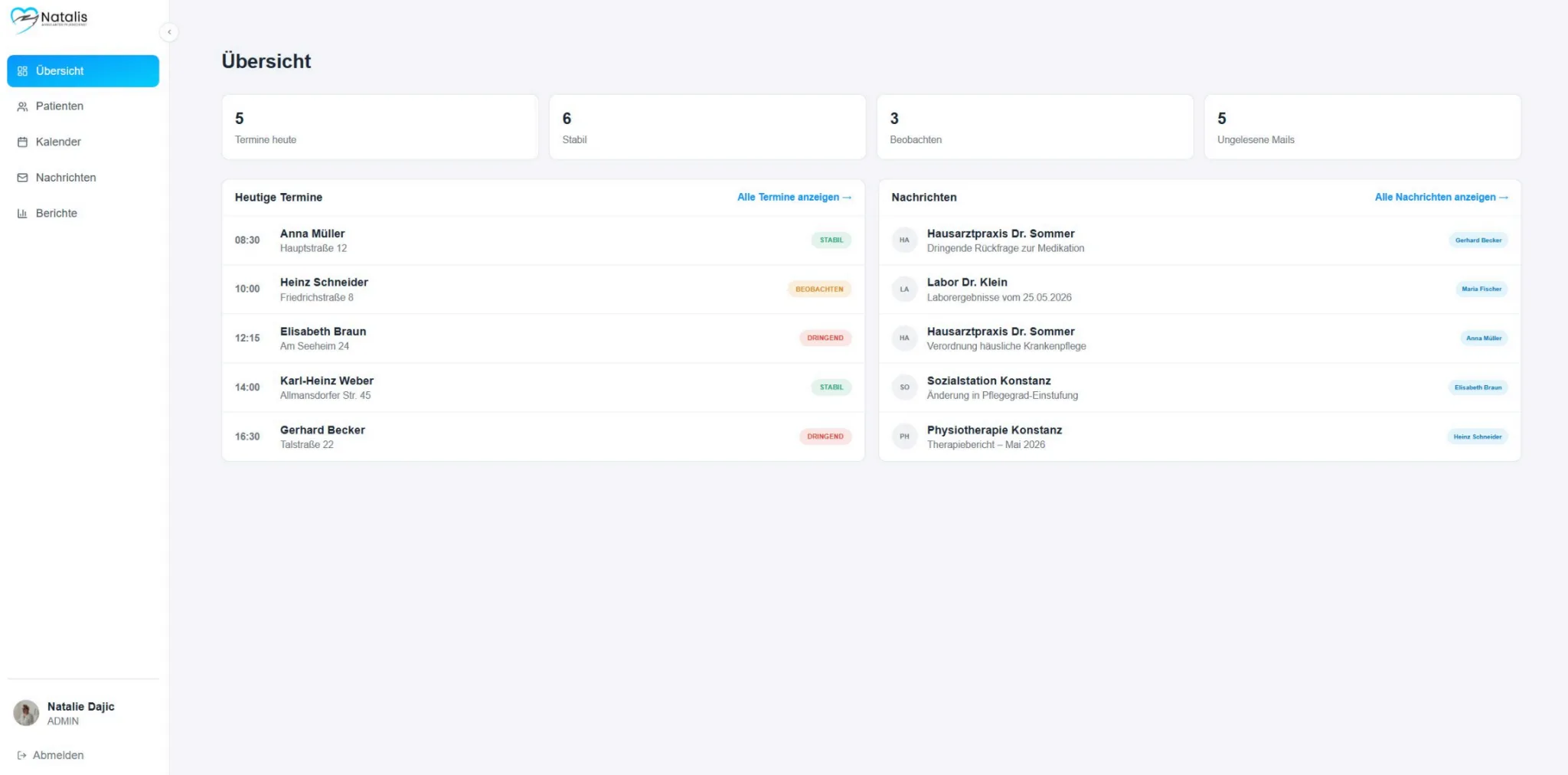 Natalis ERP Sistem — Dashboard · Pacijenti i termini
